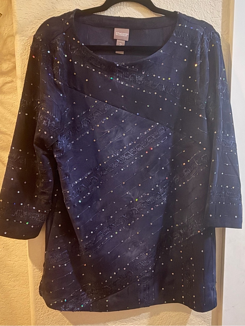 Chico's Navy Sequin Embellished Tunic
